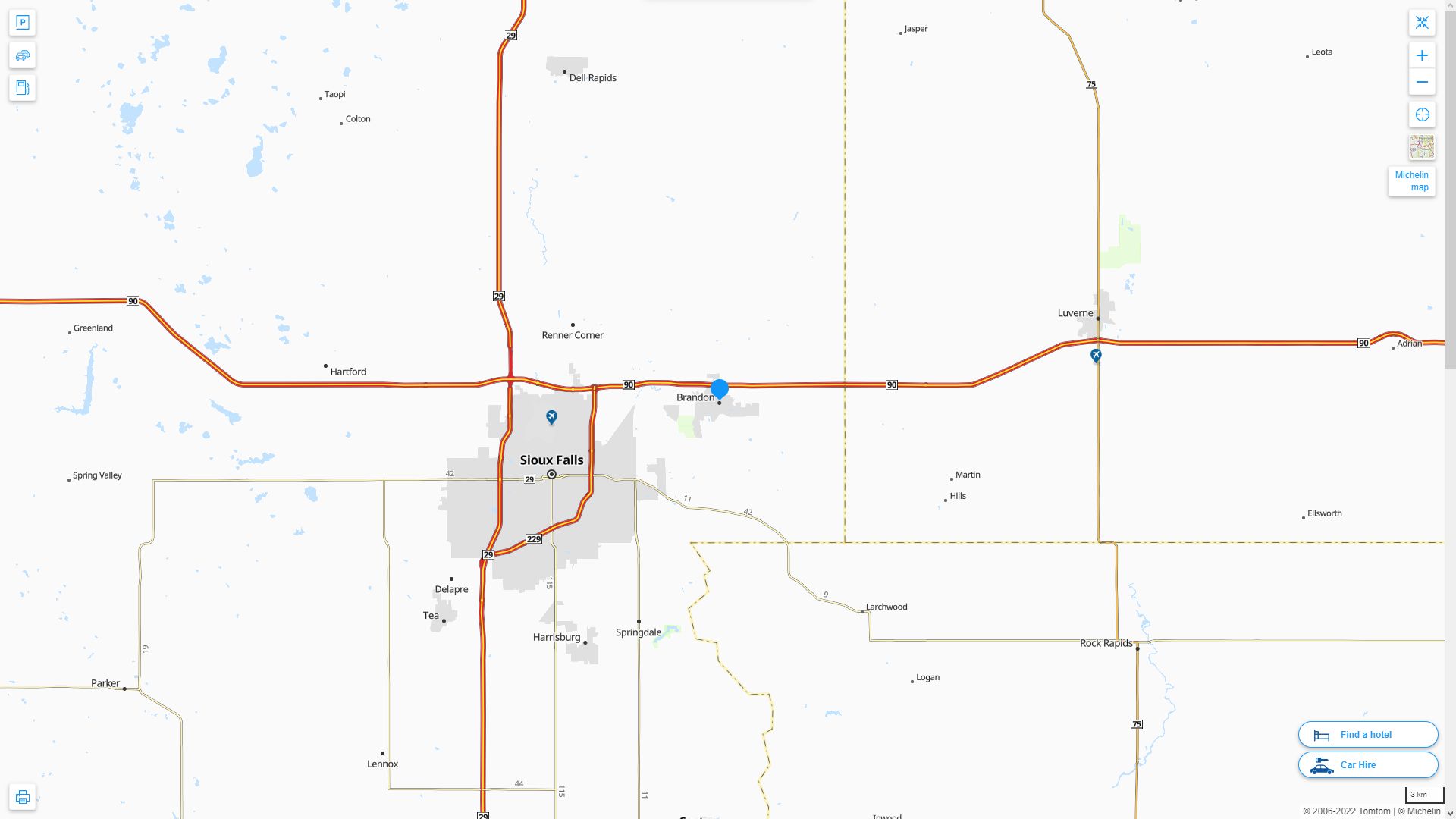 Brandon South Dakota Highway and Road Map